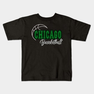 Classic Name Chicago Vintage Styles Green Basketball Kids T-Shirt